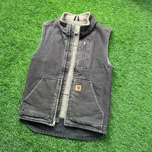 VTG 1of1 Carhartt Sherpa Lined Vest Brown Men Medium Sloth Patch Custom V33 DKB